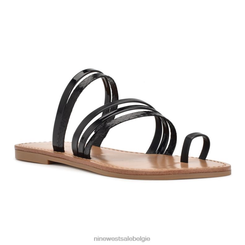 Nine West L48XT803 zwart CINS teenring platte sandalen met bandjes