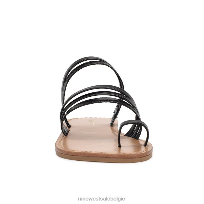 Nine West L48XT803 zwart CINS teenring platte sandalen met bandjes