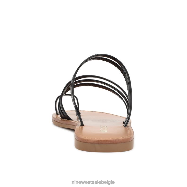 Nine West L48XT803 zwart CINS teenring platte sandalen met bandjes