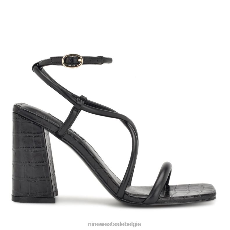 Nine West L48XT819 zwarte kroko Yeera sandalen met hak en bandjes