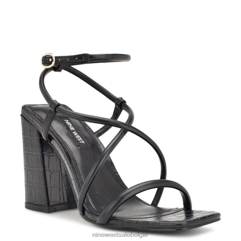 Nine West L48XT819 zwarte kroko Yeera sandalen met hak en bandjes