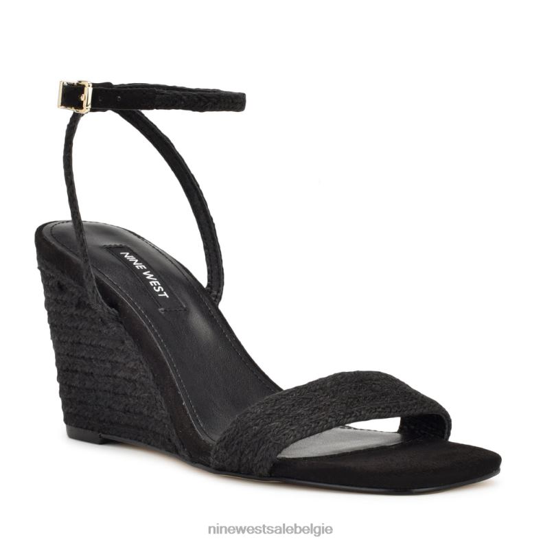 Nine West L48XT830 zwart geweven Nijl sleehak sandalen