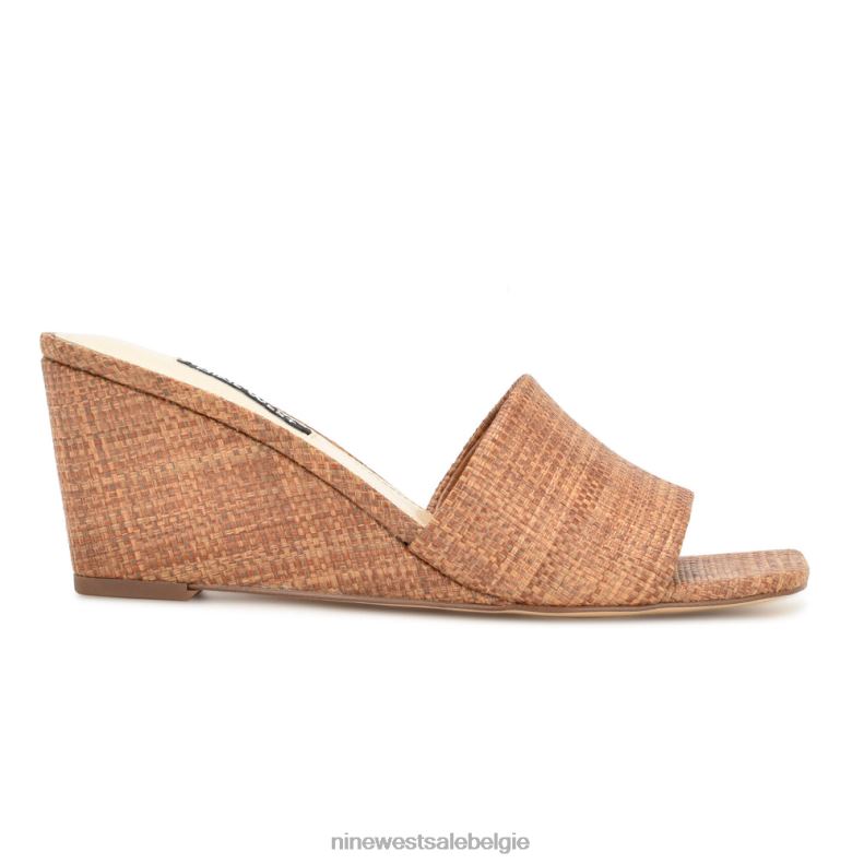 Nine West L48XT657 bruine raffia Kerina sandalen met sleehak