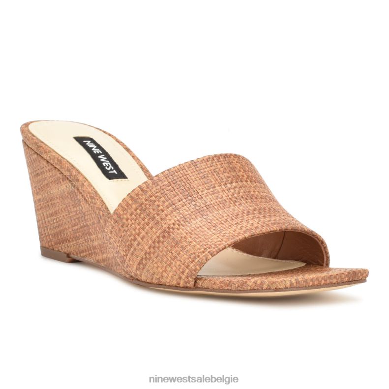 Nine West L48XT657 bruine raffia Kerina sandalen met sleehak