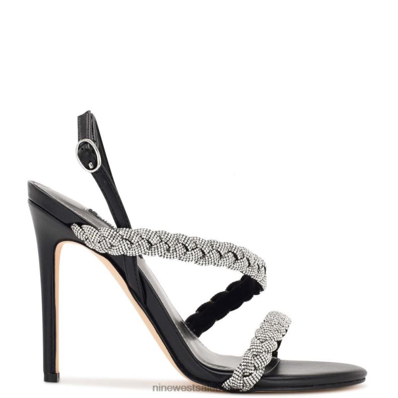 Nine West L48XT1819 zwart kristal Tiff-sandalen met slingback-hak