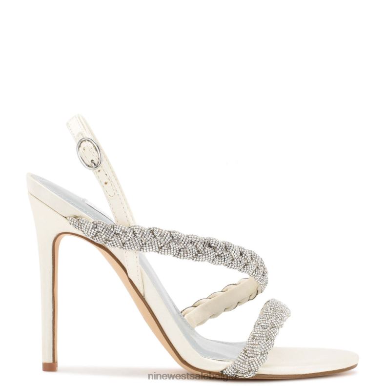 Nine West L48XT1820 ivoor satijn kristal Tiff-sandalen met slingback-hak