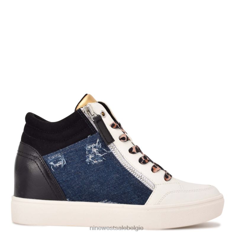 Nine West L48XT885 zwart/denim ton hoge sneakers met verborgen sleehak