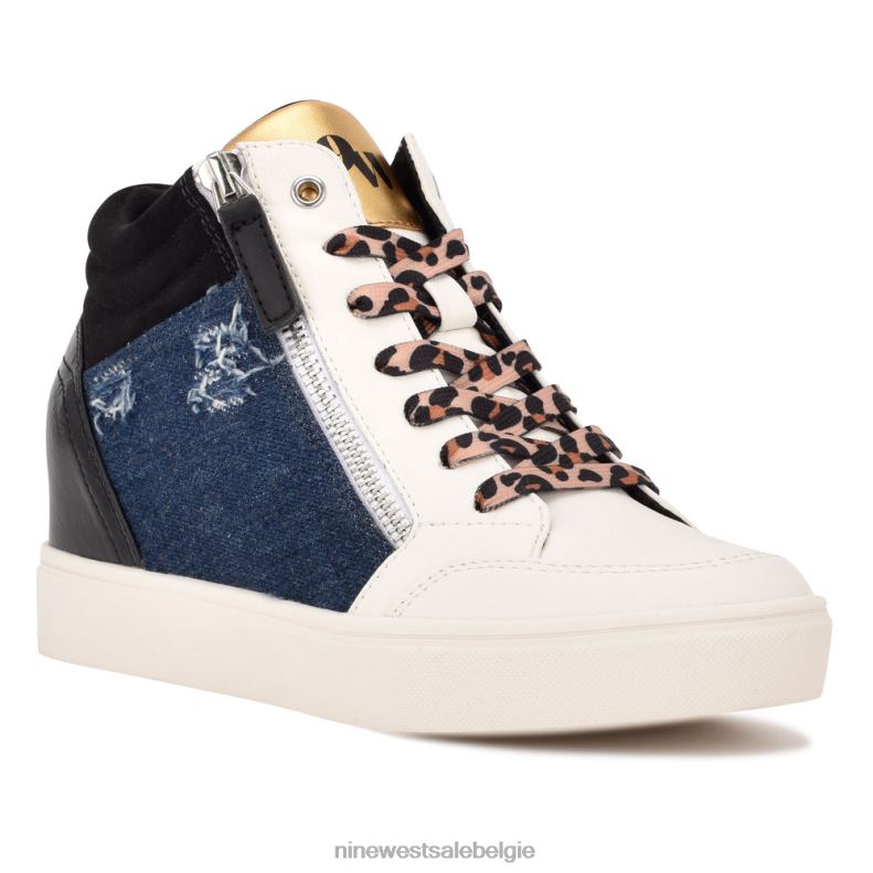 Nine West L48XT885 zwart/denim ton hoge sneakers met verborgen sleehak