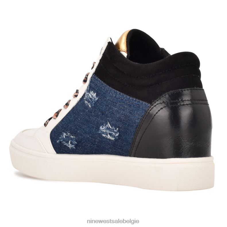 Nine West L48XT885 zwart/denim ton hoge sneakers met verborgen sleehak