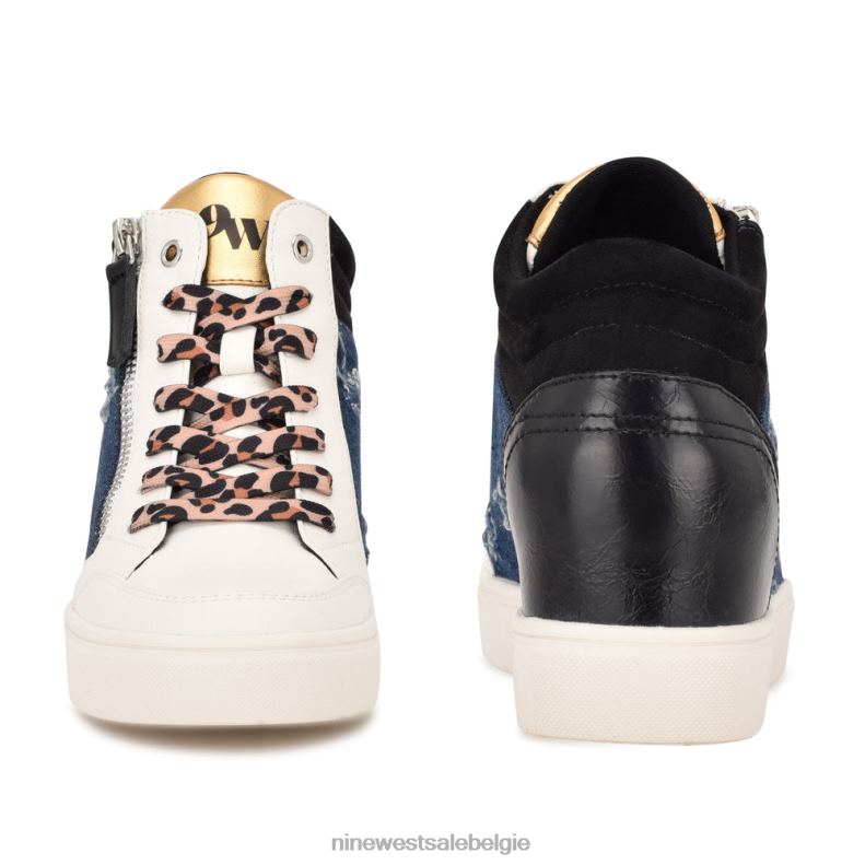 Nine West L48XT885 zwart/denim ton hoge sneakers met verborgen sleehak