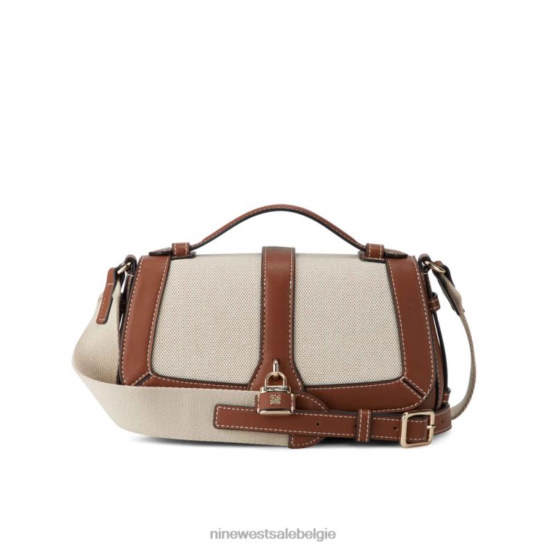 Nine West L48XT2541 zadelbruin canvas Crossbody met shirinflap