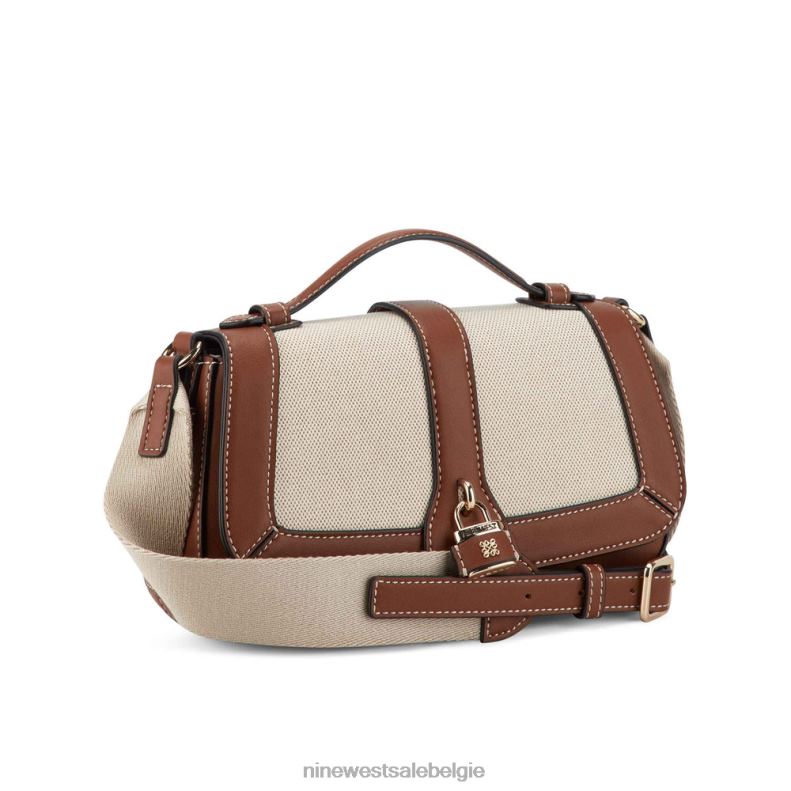 Nine West L48XT2541 zadelbruin canvas Crossbody met shirinflap