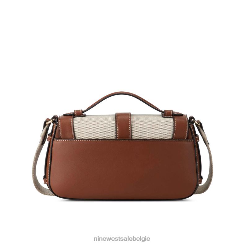 Nine West L48XT2541 zadelbruin canvas Crossbody met shirinflap